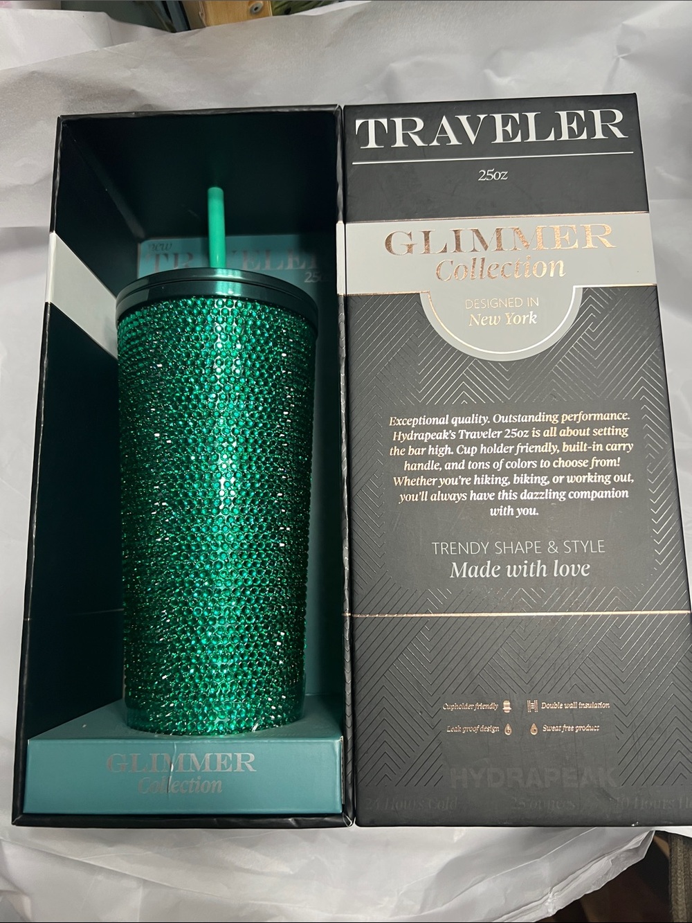 Traveler Glimmer Collection Emerald Crystal Tumbler 25oz - Picture 2 of 10